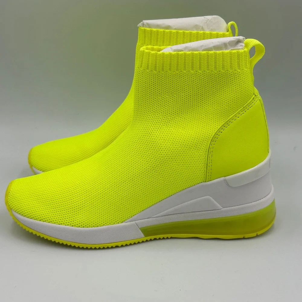 Michael Kors Womens Extreme Neon Yellow Sock‎ Sneakers Boot Wedge Heel Size 5M